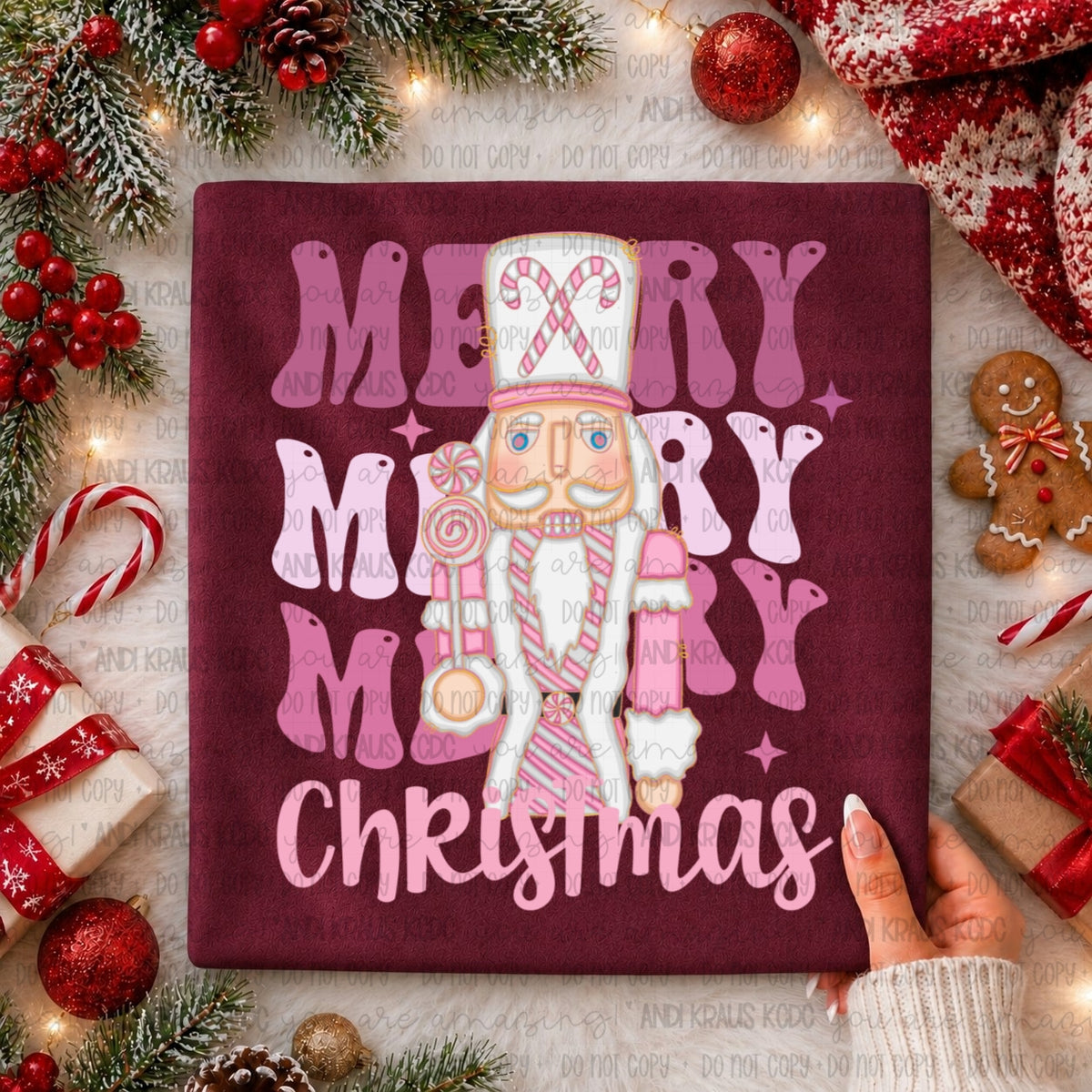 Merry Christmas PINK nutcracker stacked (RRD) DTF transfer