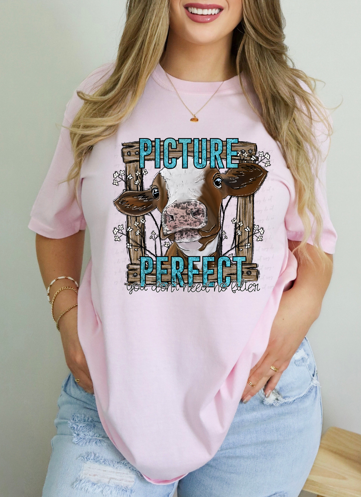 Picture Perfect You Don't Need No Filter Cow Wood Frame 115187 DTF Transfer