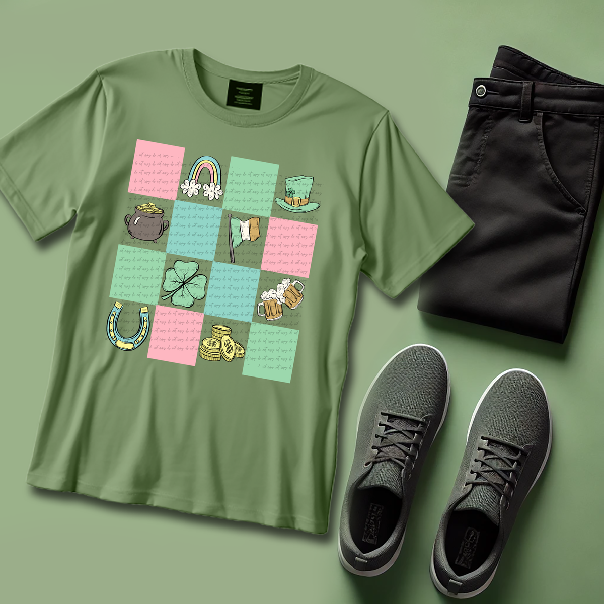 Pink Green Blue Checker St Patrick 89278 DTF Transfer