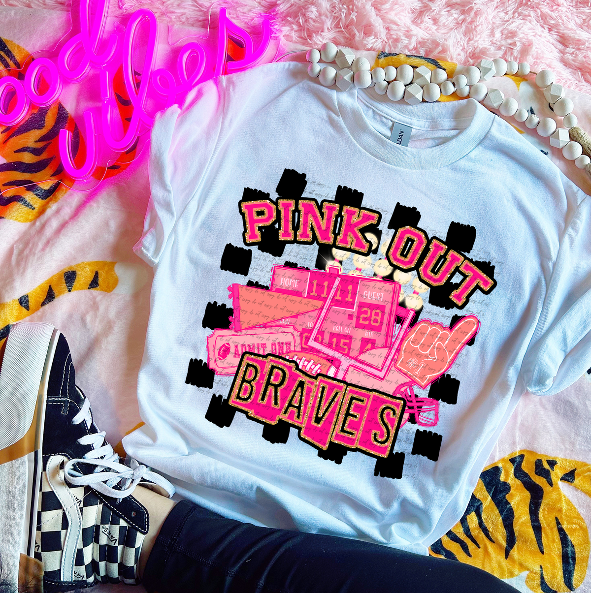 Pink Out Braves Checkered Background 61291 DTF transfer