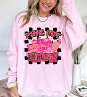 Pink Out Broncos Checkered Background 61292 DTF transfer