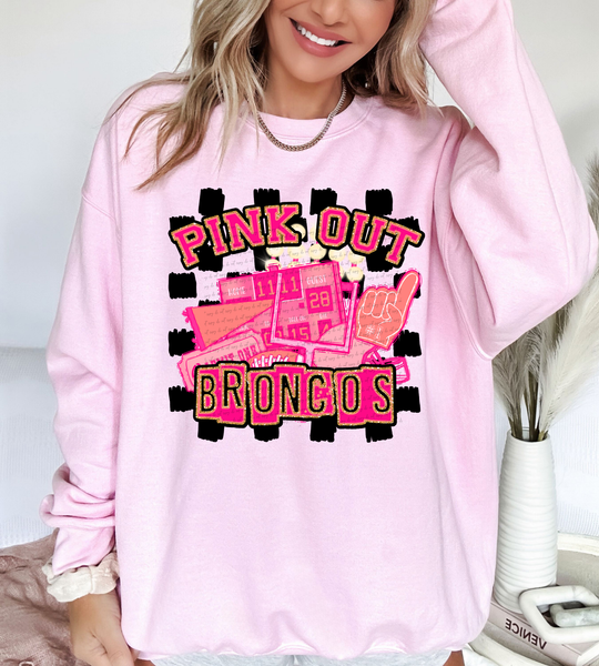 Pink Out Broncos Checkered Background 61292 DTF transfer