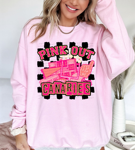 Pink Out Canaries Checkered Background 61308 DTF transfer