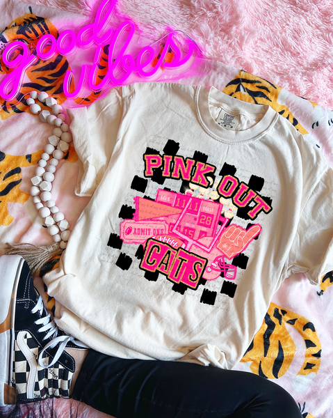 Pink Out Cats Checkered Background 61313 DTF transfer