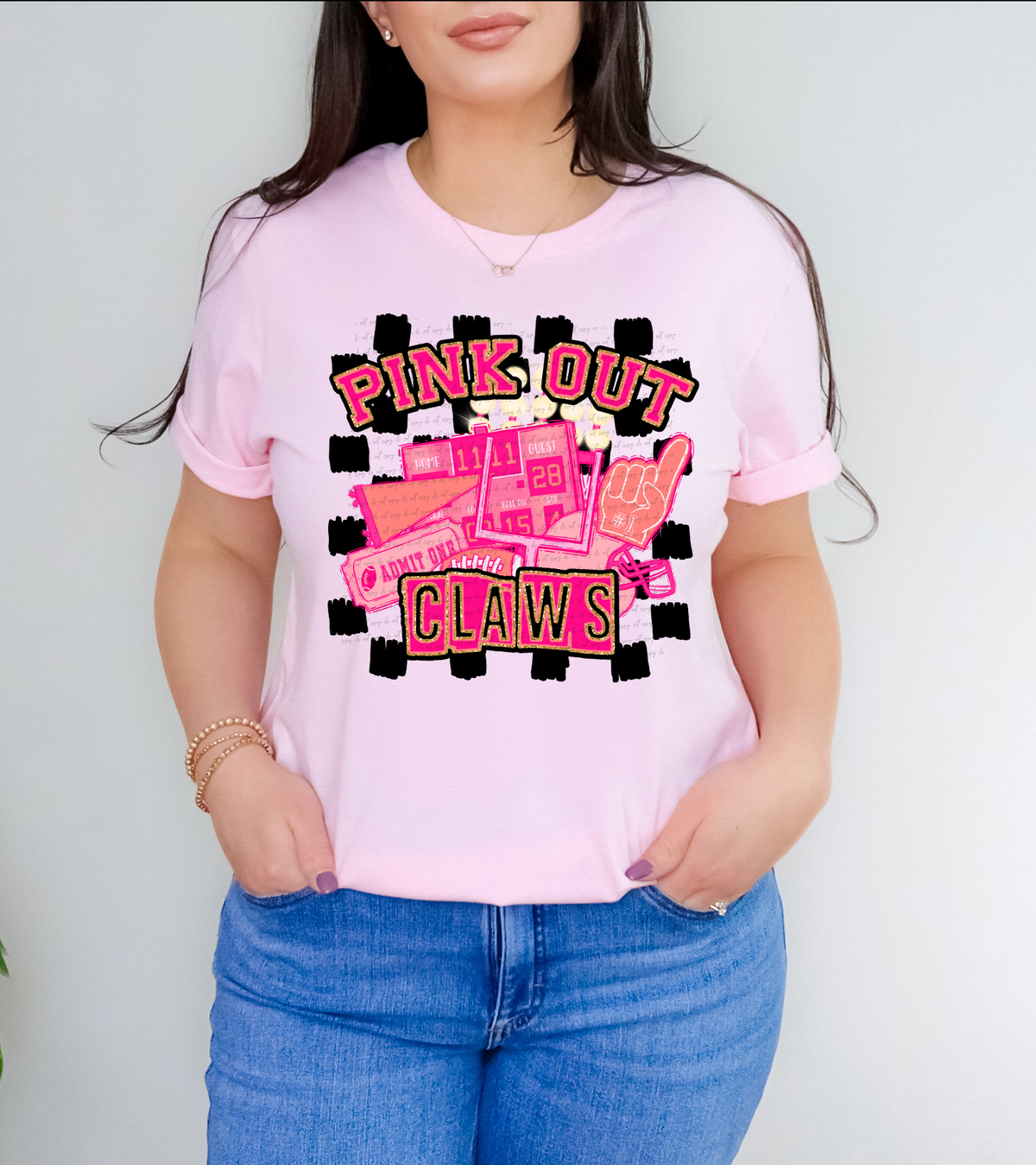 Pink Out Claws Checkered Background 61323 DTF transfer