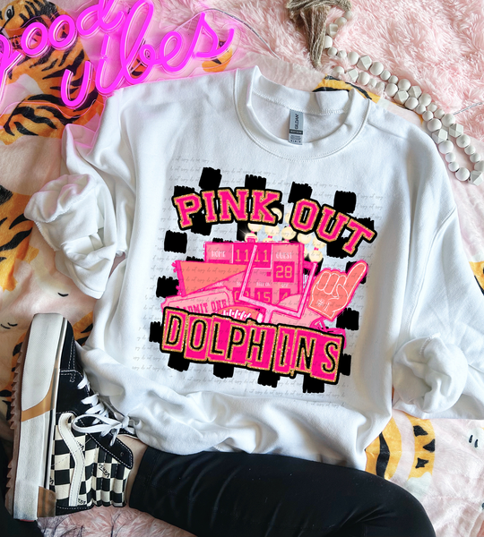 Pink Out Dolphins Checkered Background 61357 DTF transfer