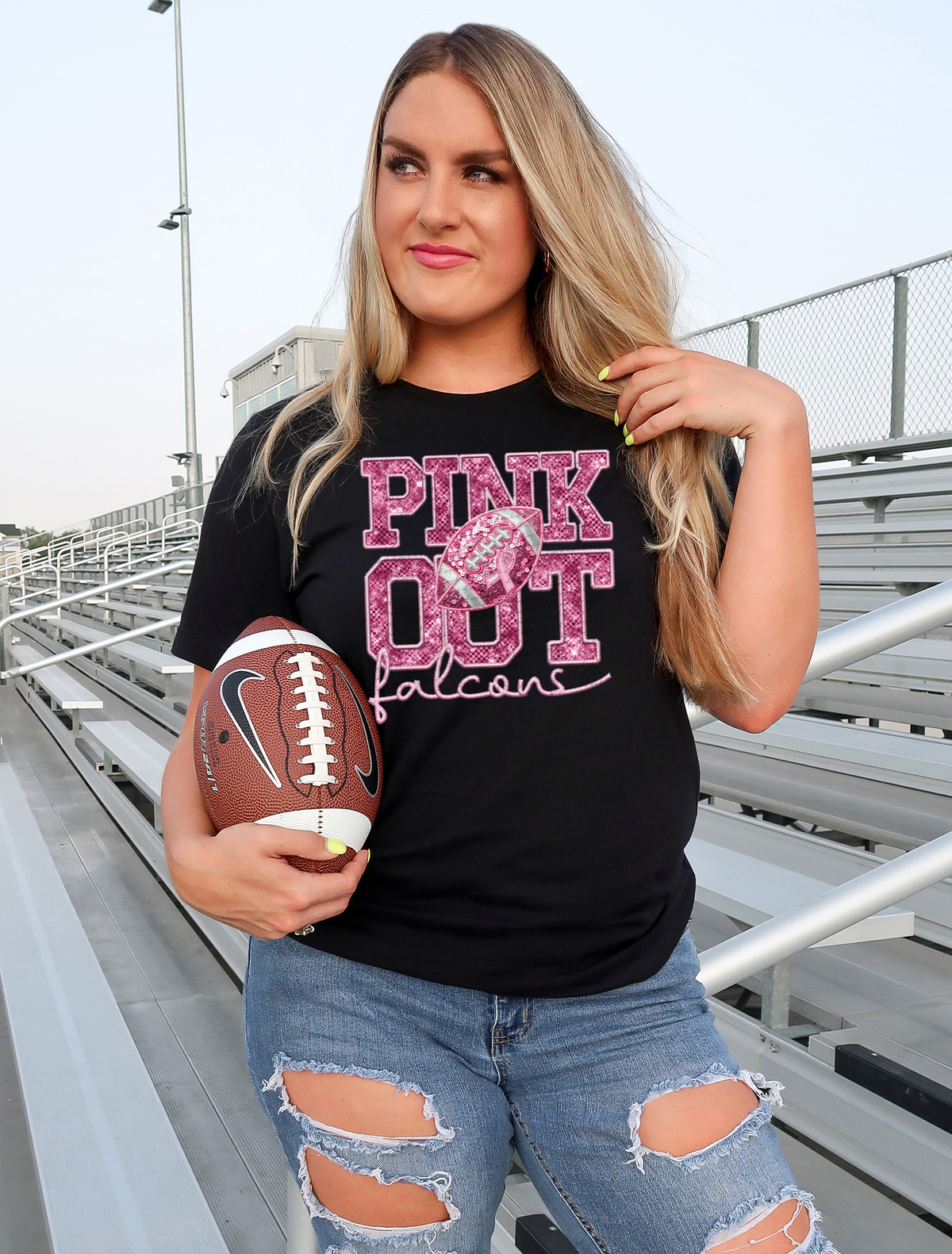 Pink Out Falcons Faux Embroidery And Sequin 57016 DTF transfer