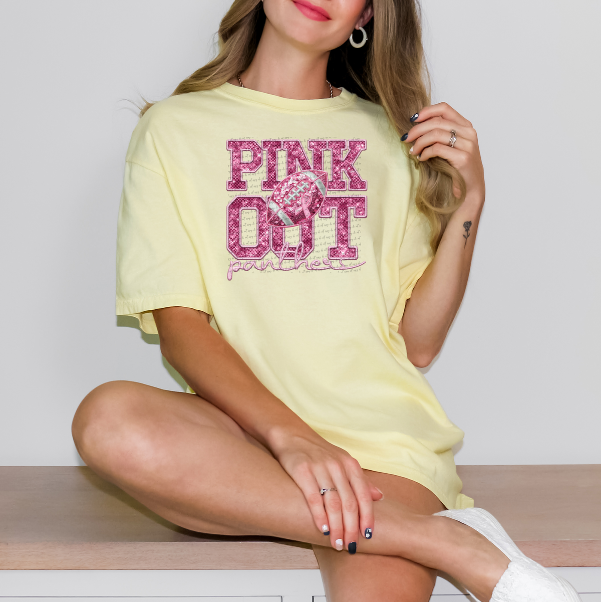 Pink Out Football Panthers Faux Embroidery And Sequin 57073 DTF transfer