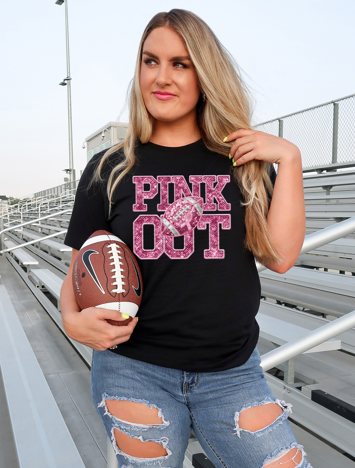 Pink Out Football Faux Embroidery And Sequin 57074 DTF transfer