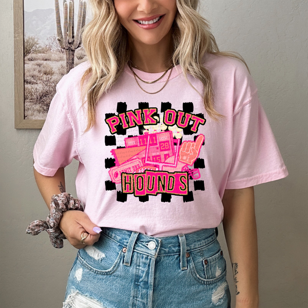 Pink Out Hounds Checkered Background 61431 DTF transfer