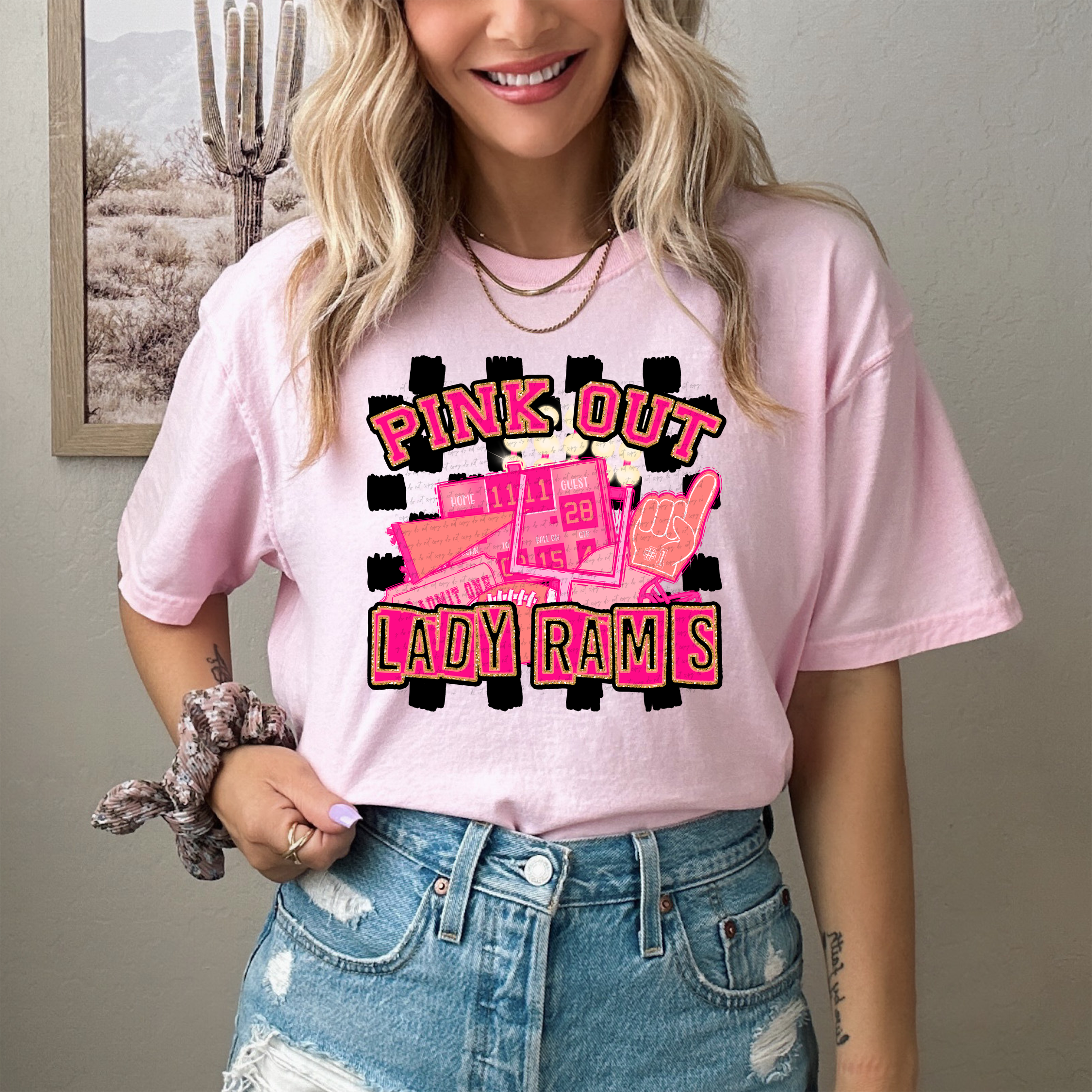 Pink Out Lady Rams Checkered Background 61468 DTF transfer – Mud ...