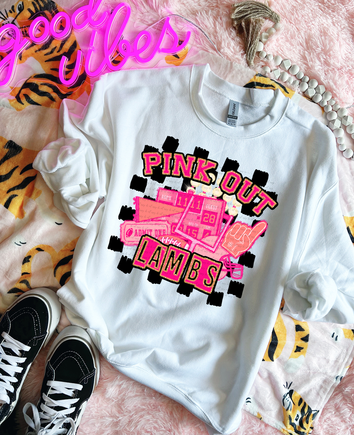 Pink Out Lambs Checkered Background 61471 DTF transfer