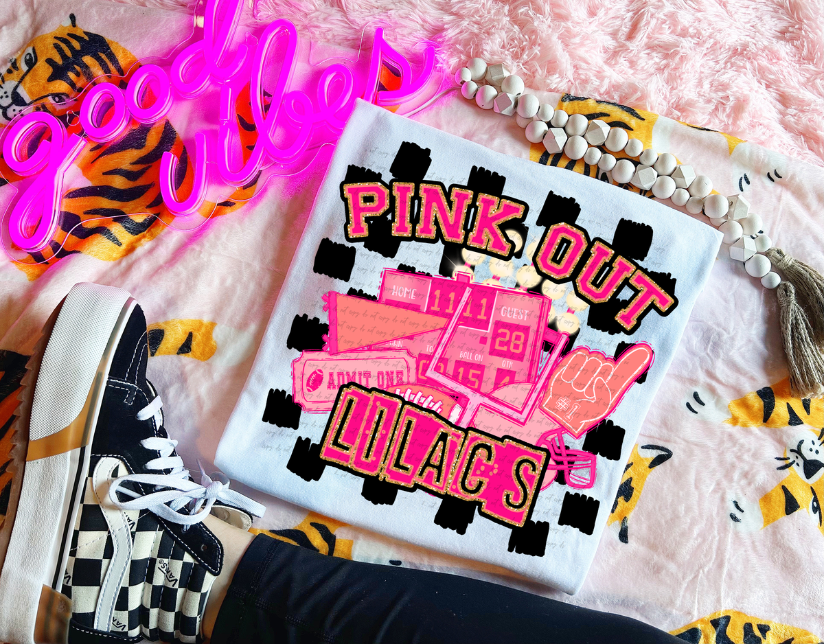 Pink Out Lilacs Checkered Background 61477 DTF transfer