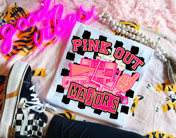 Pink Out Majors Checkered Background 61486 DTF transfer