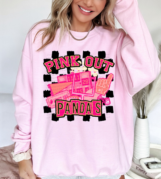 Pink Out Pandas Checkered Background 61527 DTF transfer