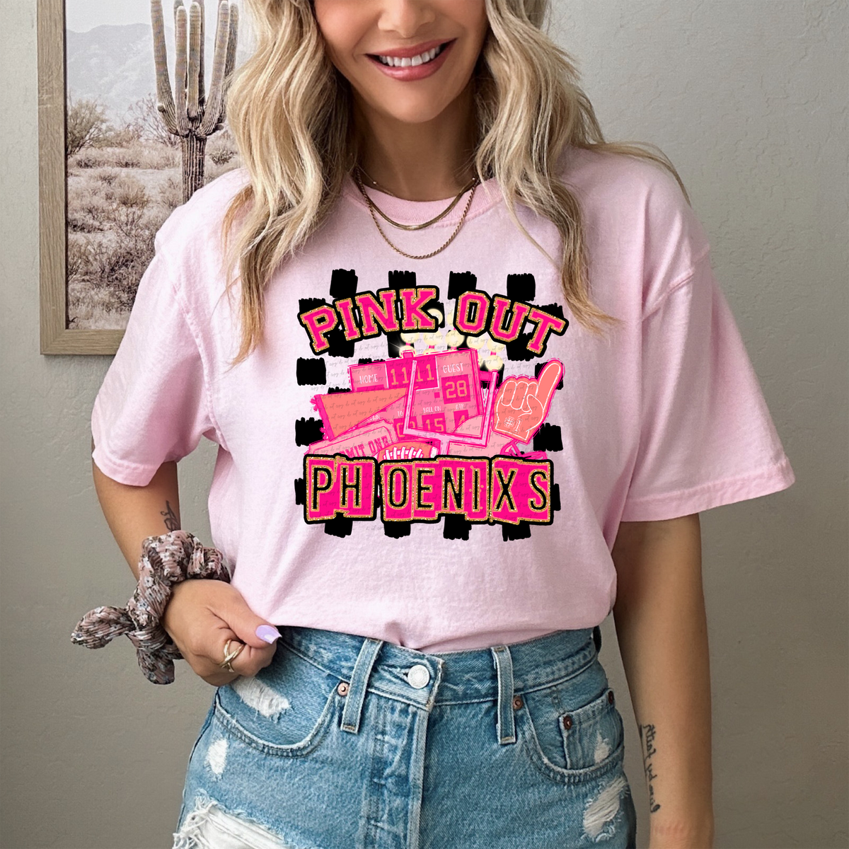 Pink Out Phoenixs Checkered Background 61535 DTF transfer