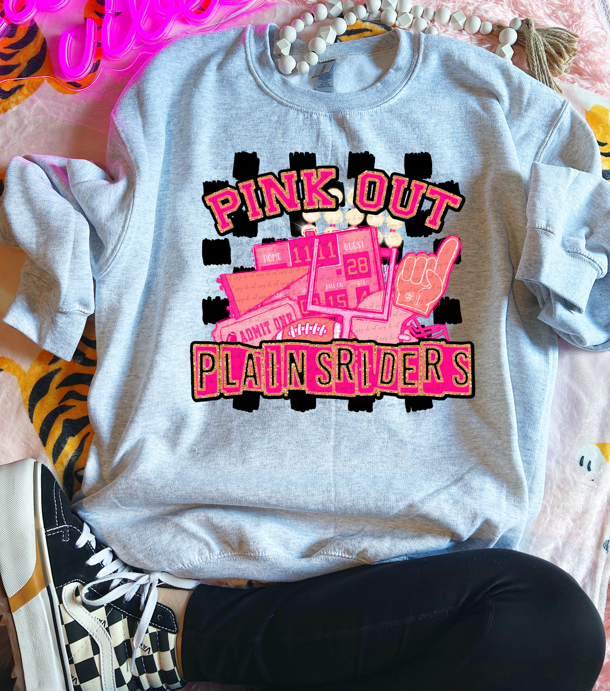 Pink Out Plainsriders Checkered Background 61541 DTF transfer