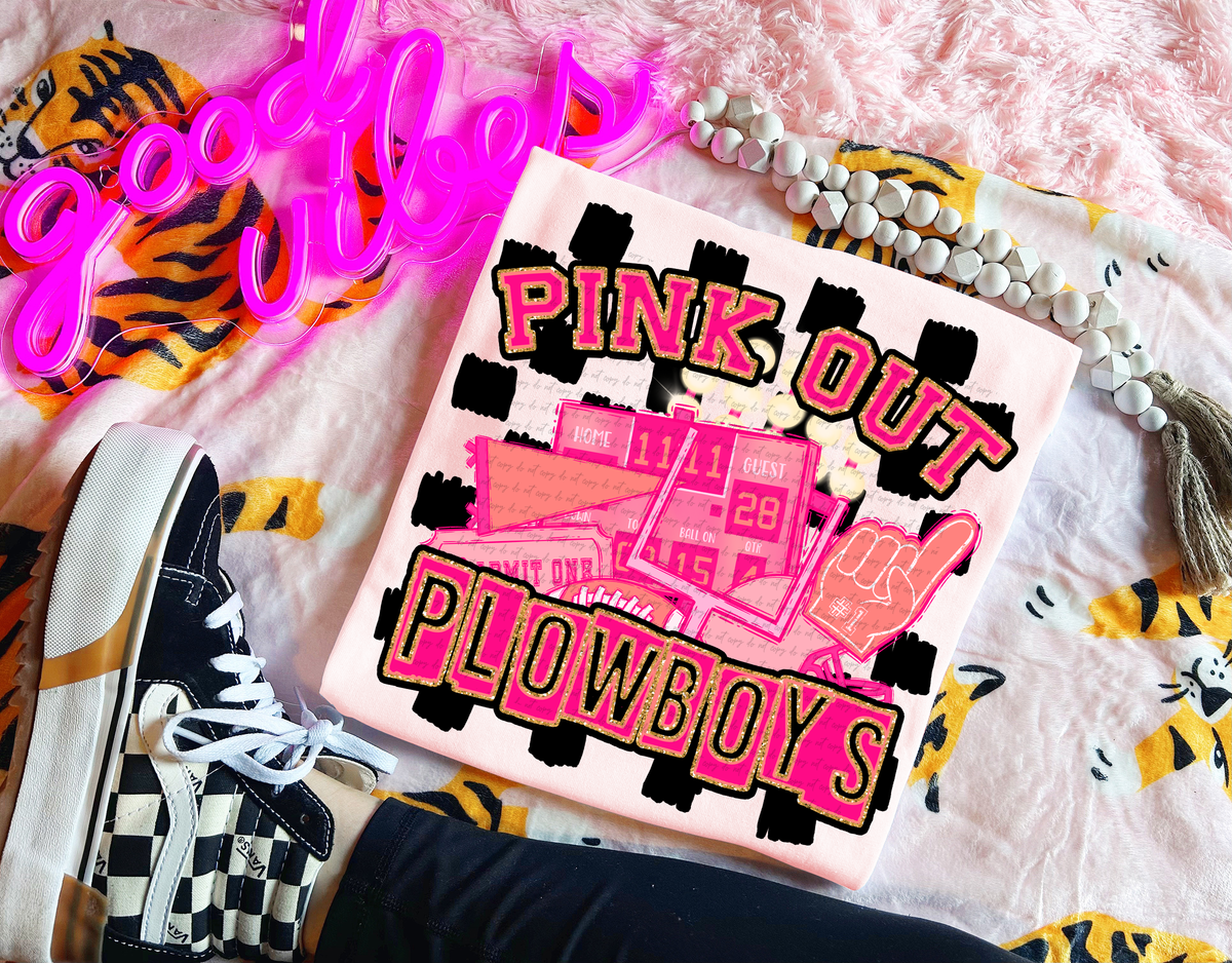 Pink Out Plowboys Checkered Background 61542 DTF transfer