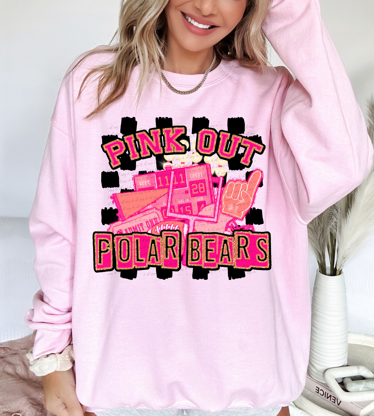 Pink Out Polar Bears Checkered Background 61545 DTF transfer