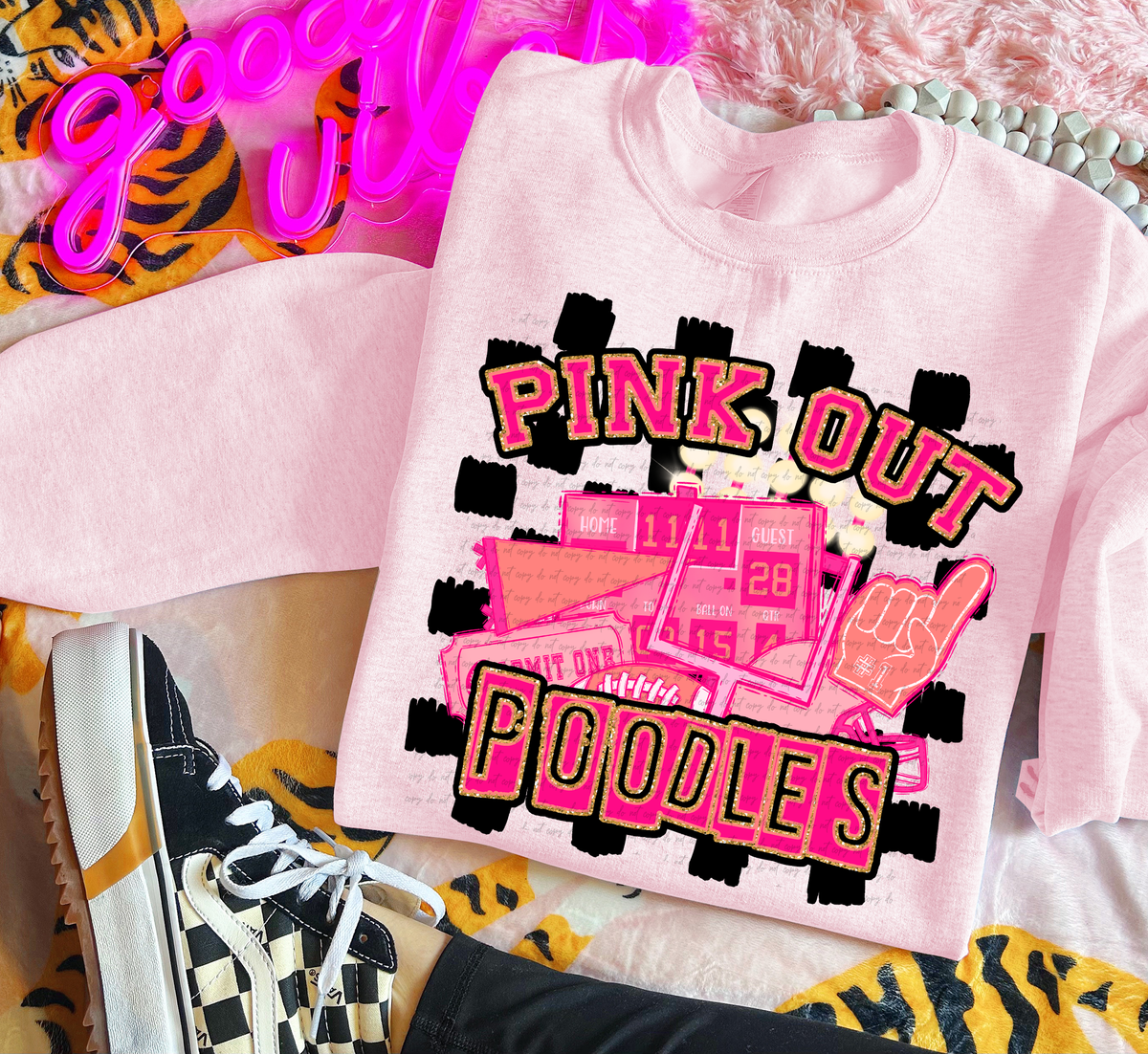 Pink Out Poodles Checkered Background 61546 DTF transfer