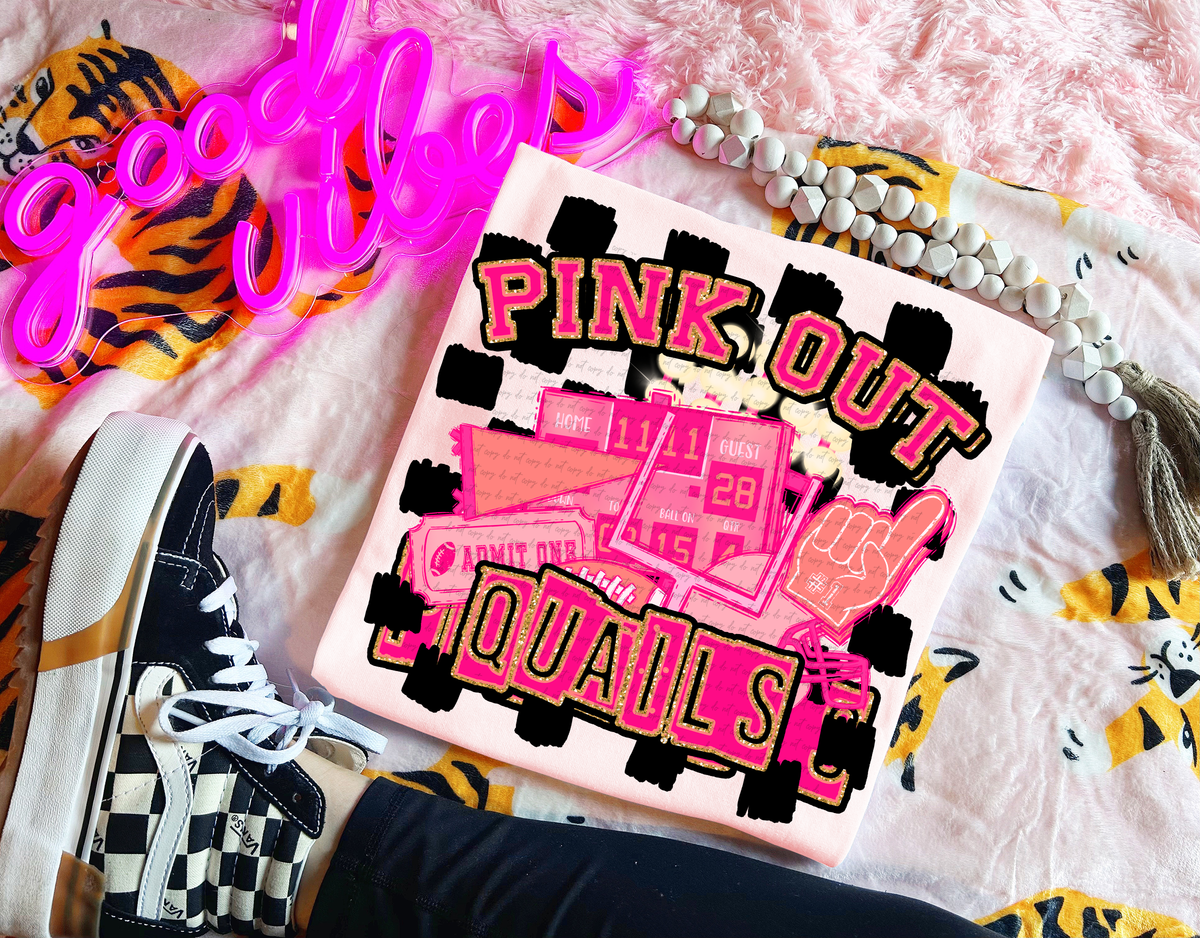 Pink Out Quails Checkered Background 61553 DTF transfer