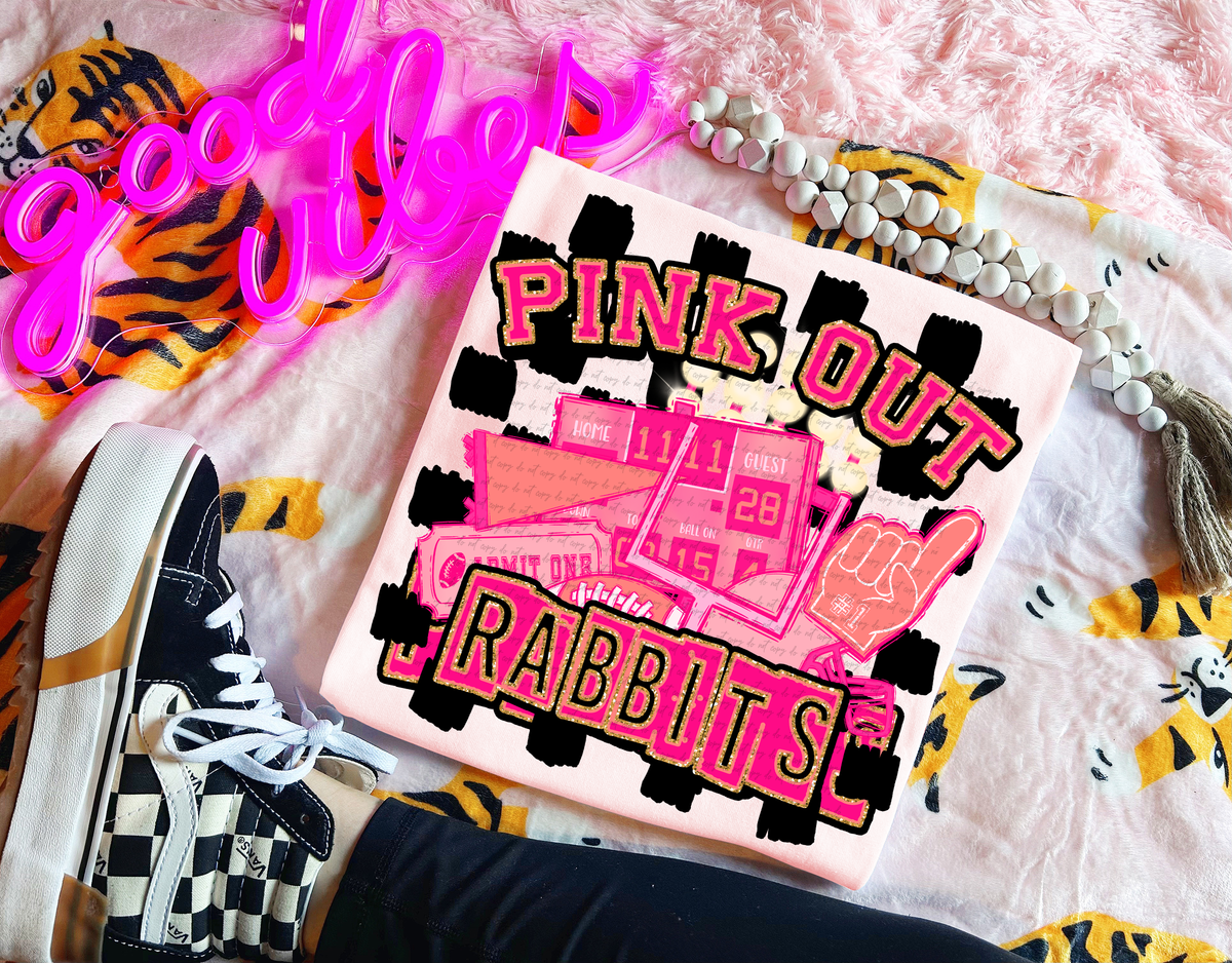 Pink Out Rabbits Checkered Background 61556 DTF transfer