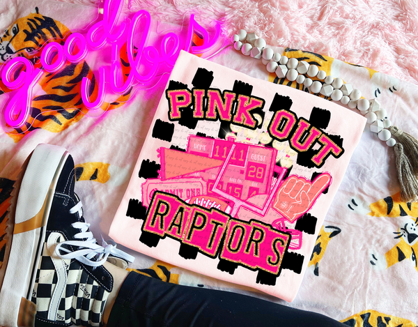 Pink Out Raptors Checkered Background 61563 DTF transfer