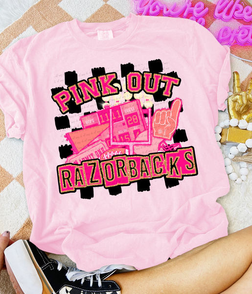 Pink Out Razorbacks Checkered Background 61566 DTF transfer