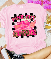 Pink Out Red Wolfs Checkered Background 61578 DTF transfer