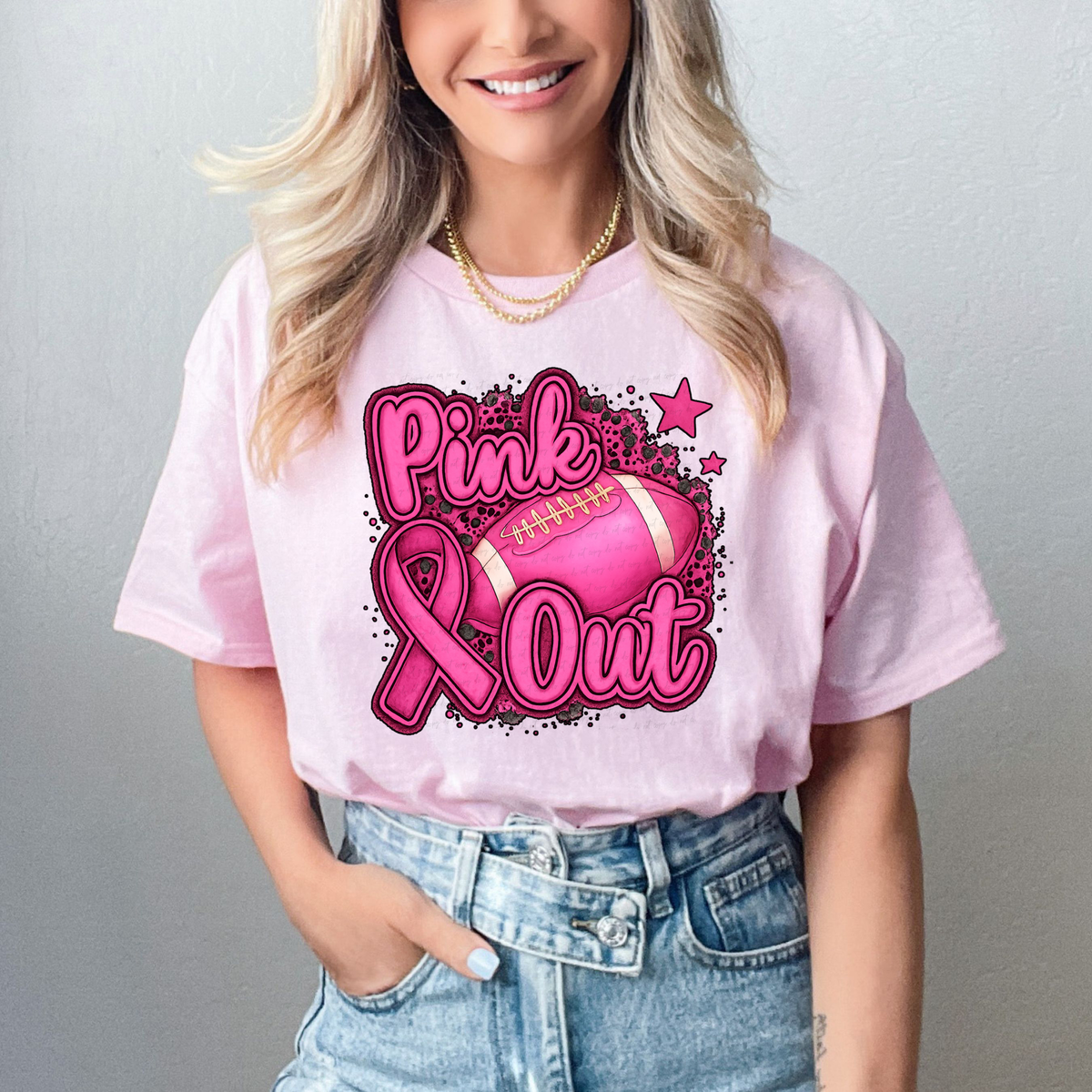 Pink Out Ribbon and Stars Football 111366 DTF transfer