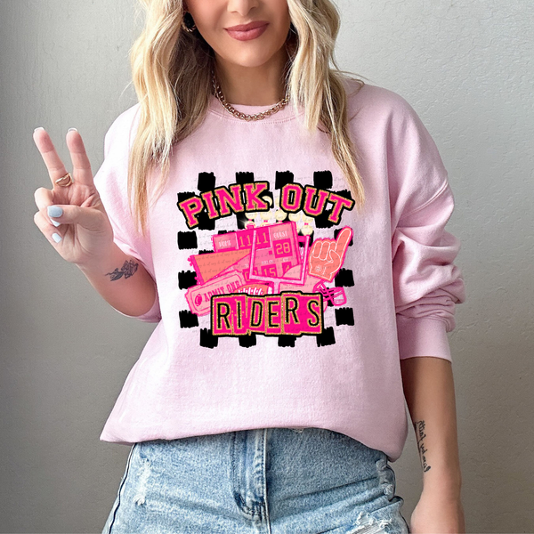 Pink Out Riders Checkered Background 61582 DTF transfer