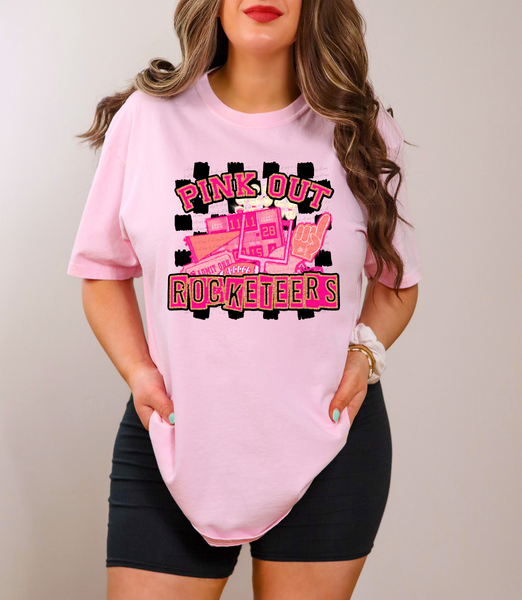 Pink Out Rocketeers Checkered Background 61585 DTF transfer