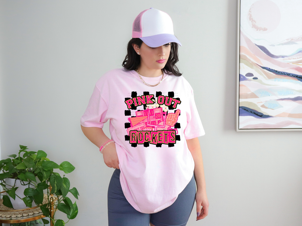 Pink Out Rockets Checkered Background 61586 DTF transfer