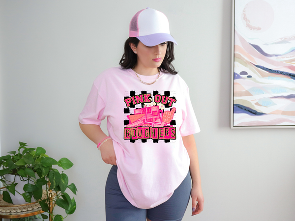 Pink Out Roughers Checkered Background 61592 DTF transfer