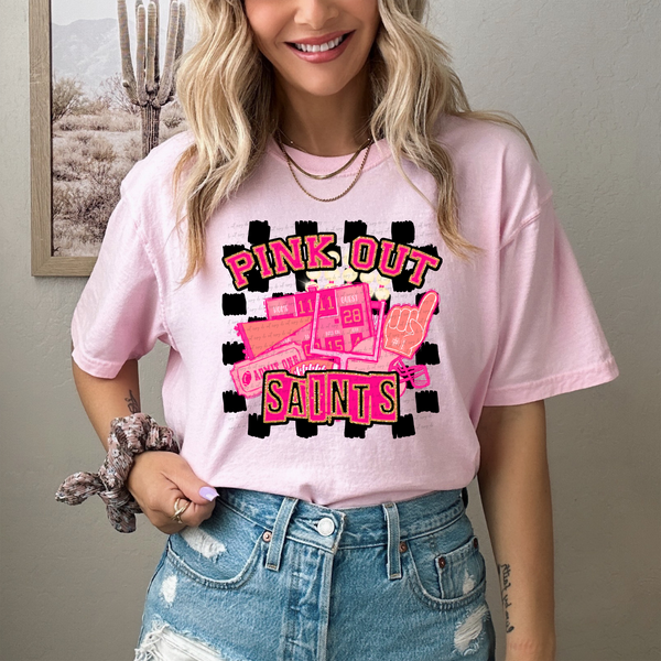 Pink Out Saints Checkered Background 61598 DTF transfer