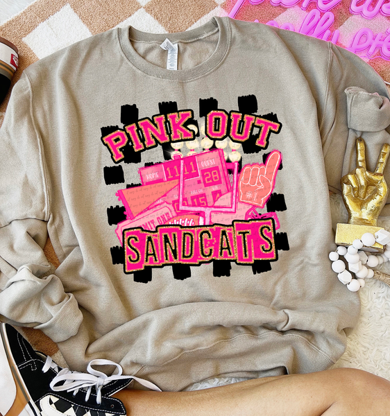 Pink Out Sandcats Checkered Background 61602 DTF transfer