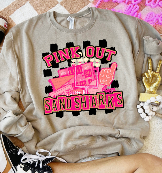 Pink Out Sandsharks Checkered Background 61604 DTF transfer