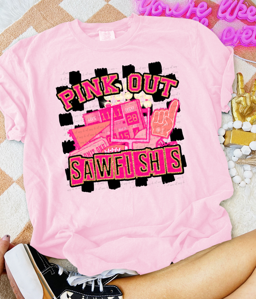 Pink Out Sawfishs Checkered Background 61609 DTF transfer