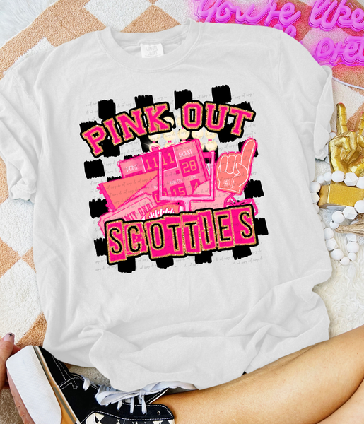 Pink Out Scotties Checkered Background 61614 DTF transfer