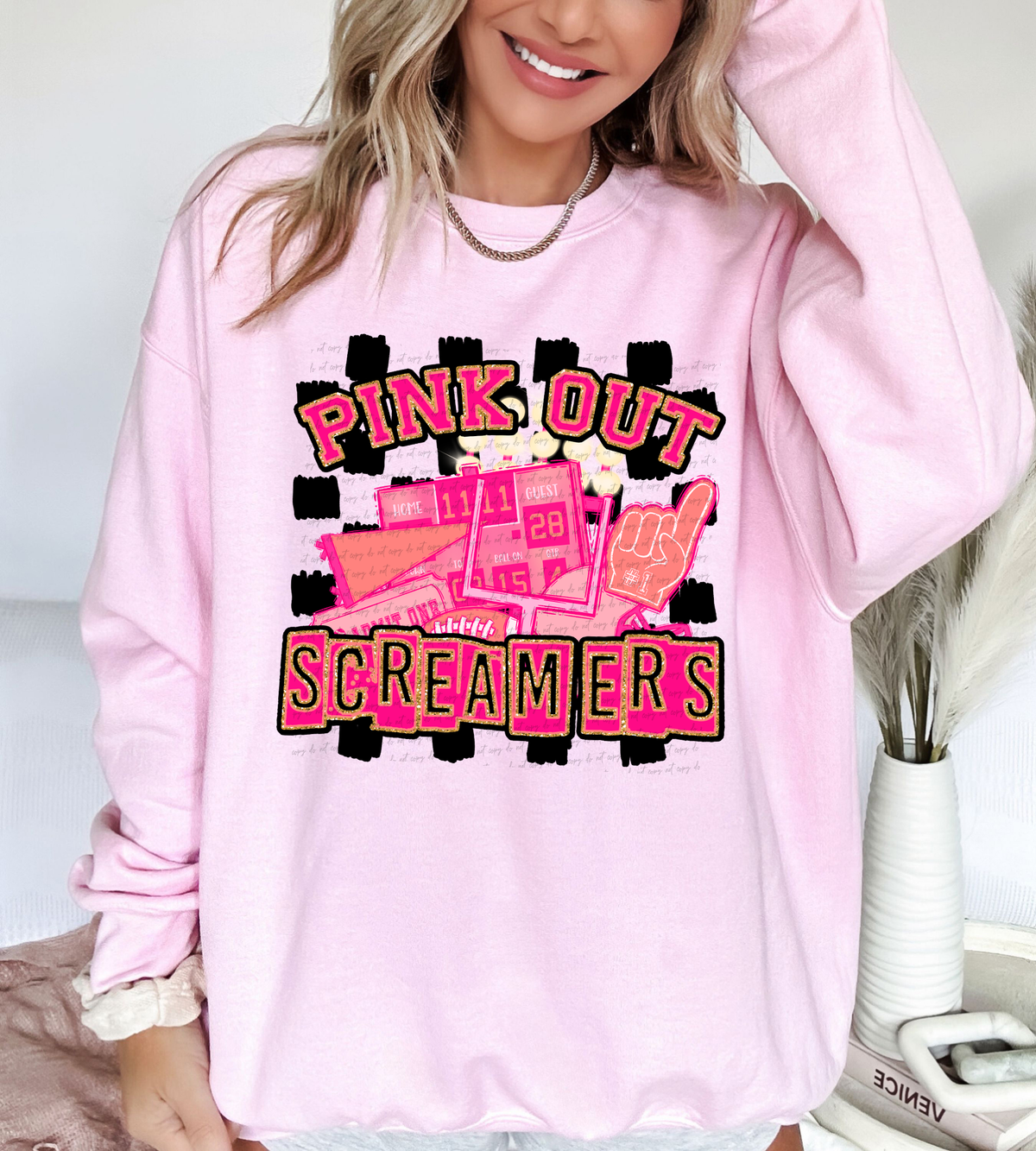 Pink Out Screamers Checkered Background 61617 DTF transfer