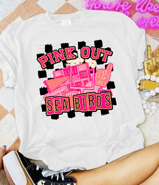 Pink Out Sea Birds Checkered Background 61619 DTF transfer