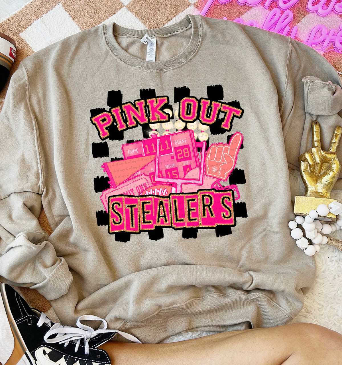 Pink Out Stealers Checkered Background 61663 DTF transfer