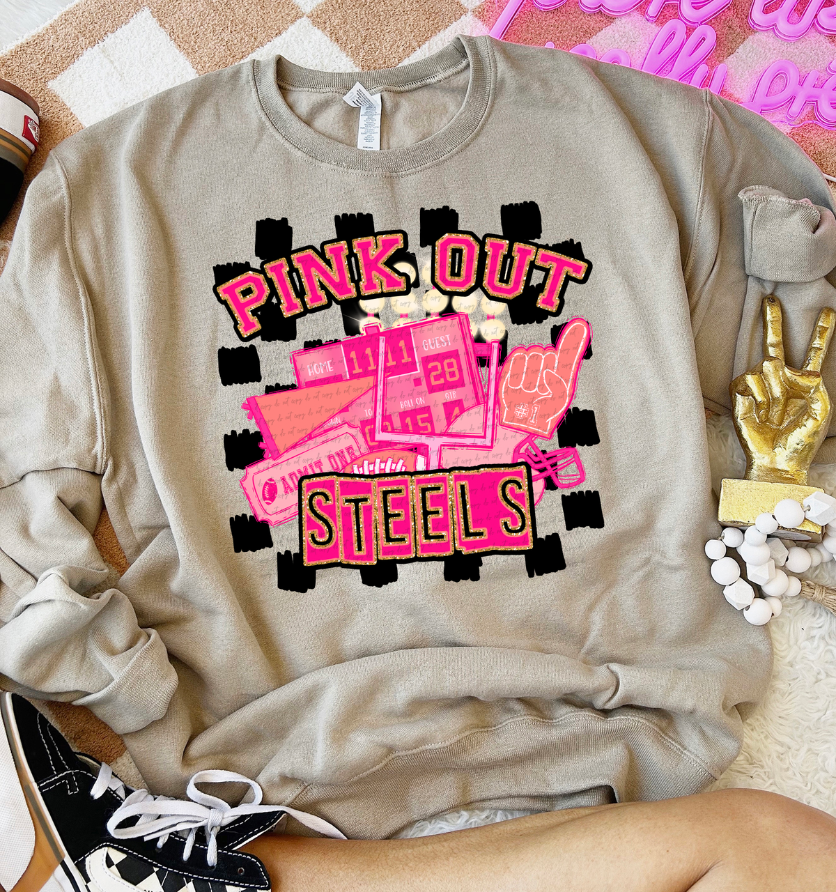 Pink Out Steels Checkered Background 61667 DTF transfer