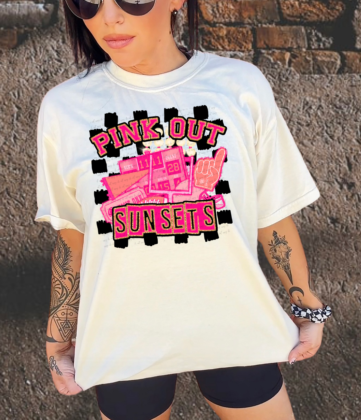 Pink Out Sunsets Checkered Background 61691 DTF transfer