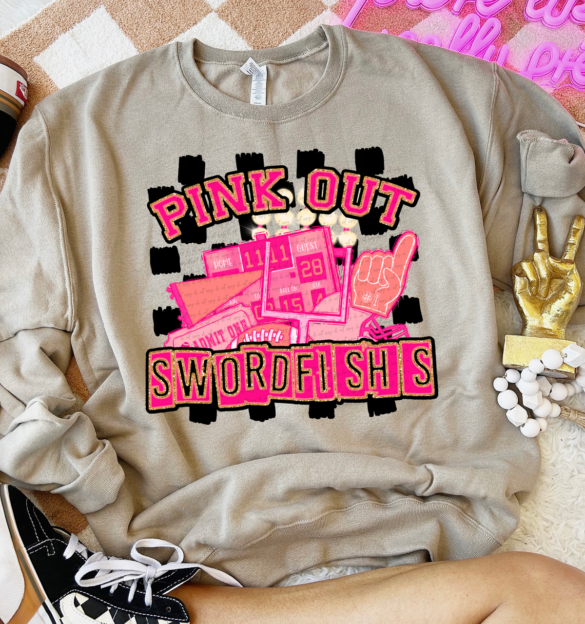 Pink Out Swordfishs Checkered Background 61698 DTF transfer
