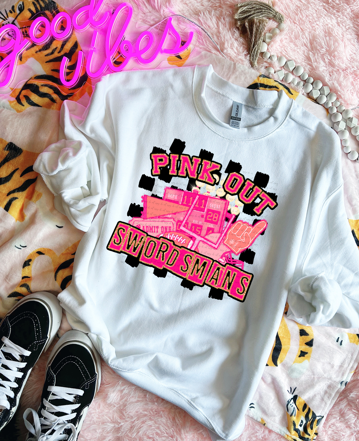 Pink Out Swordsmans Checkered Background 61699 DTF transfer