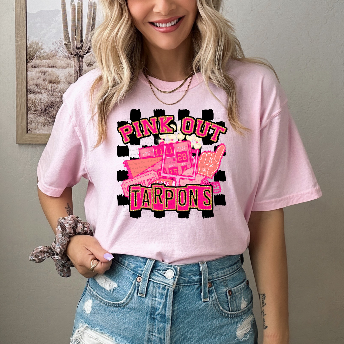 Pink Out Tarpons Checkered Background 61703 DTF transfer