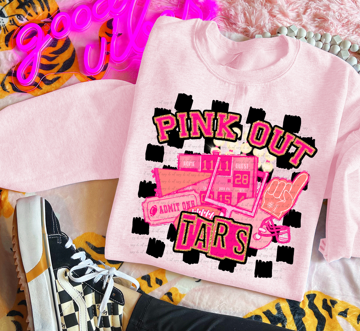 Pink Out Tars Checkered Background 61704 DTF transfer