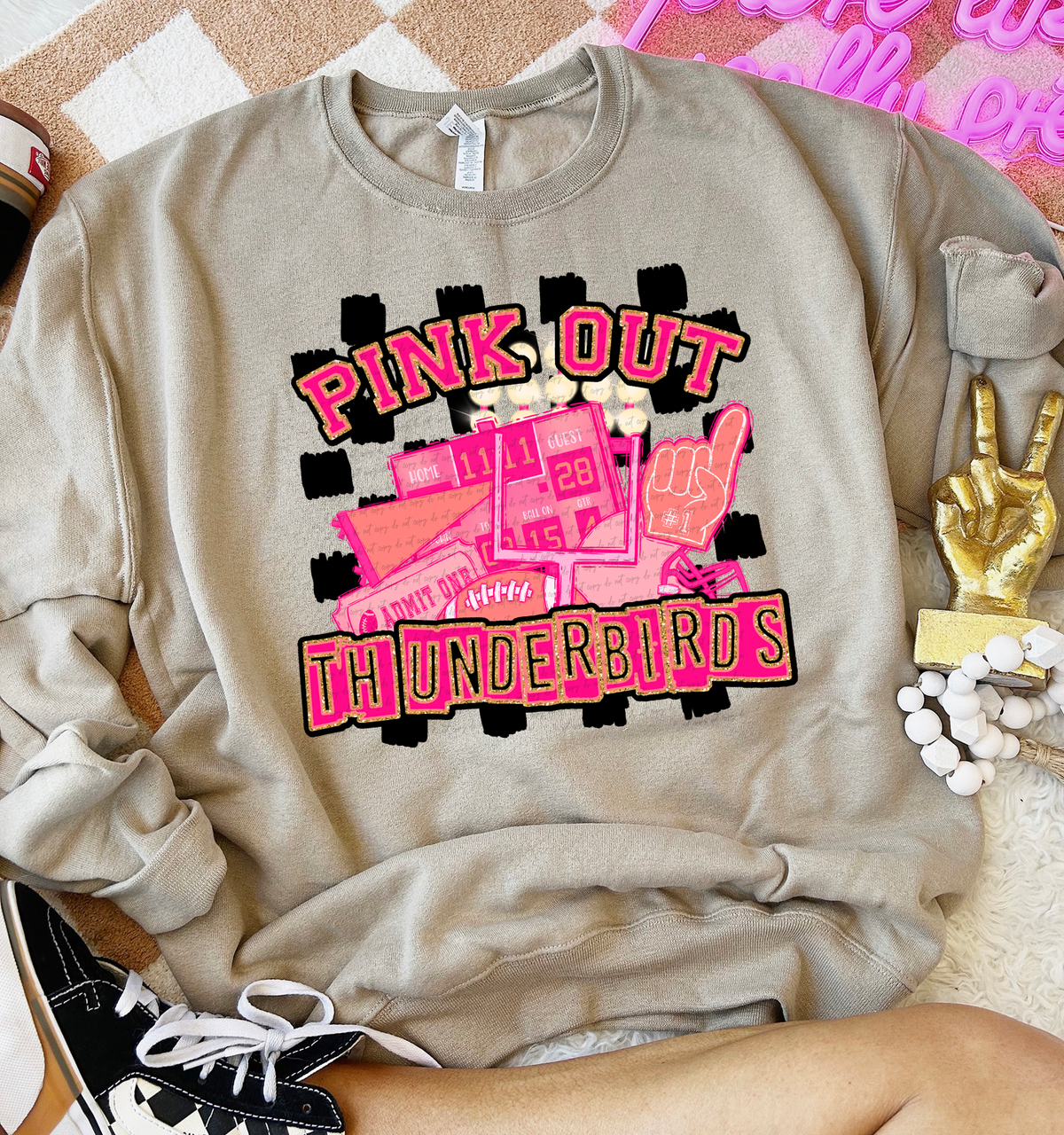 Pink Out Thunderbirds Checkered Background 61710 DTF transfer