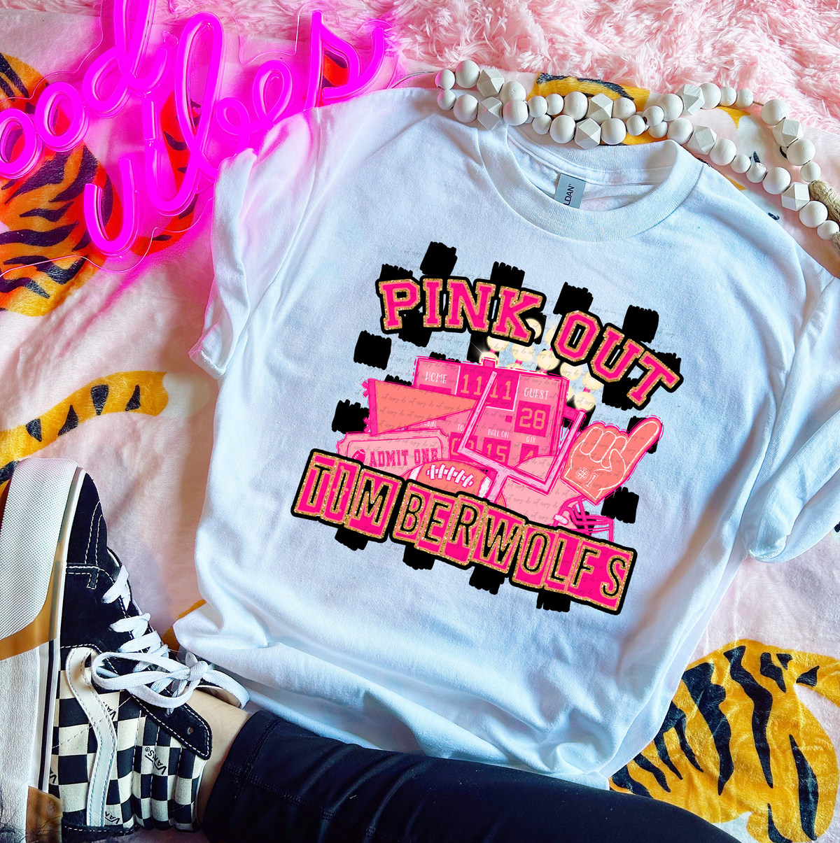 Pink Out Timberwolfs Checkered Background 61714 DTF transfer